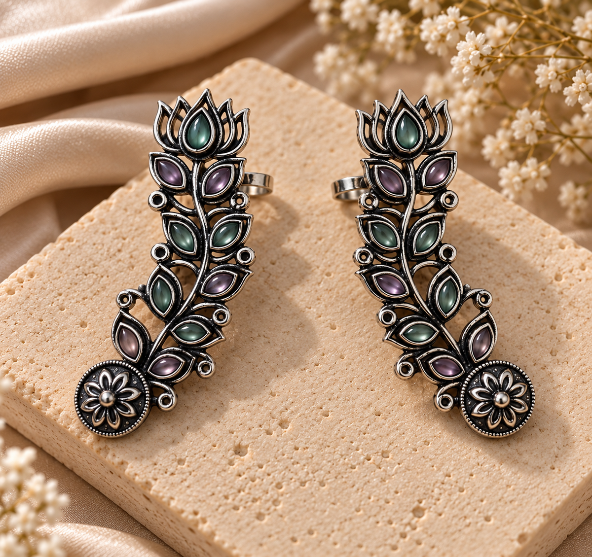 Lotus Bloom Oxidised Ear Cuff