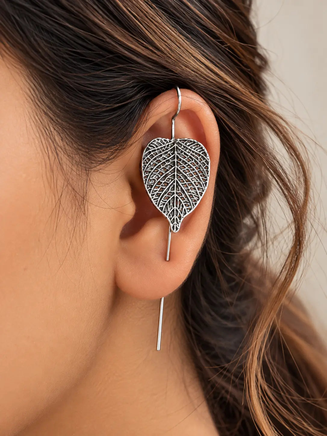 Oxidised Leaf Ear Cuff