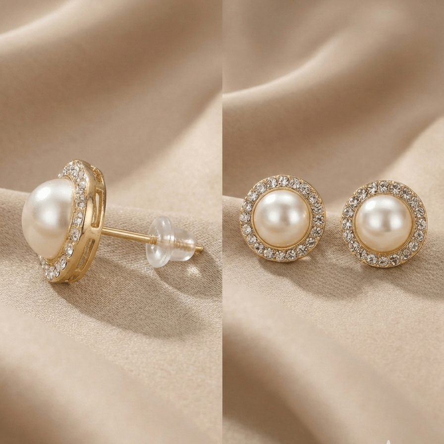 Gold-Tone Pearl Halo Earrings
