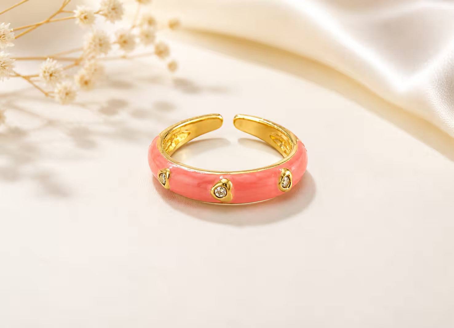 Rose Pink Minimalist Enamel Ring | Adjustable, Anti - Tarnish