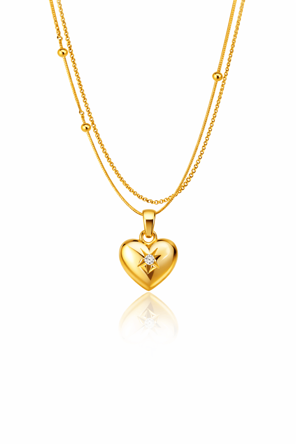 Double Chain Gold Heart Pendant, Anti Tarnish
