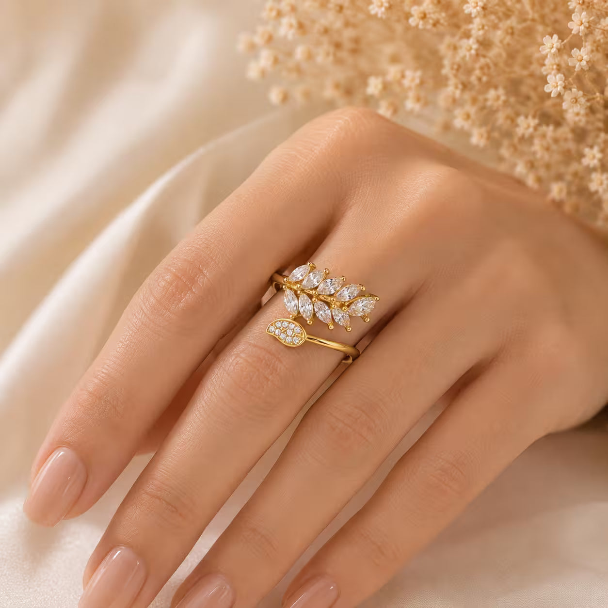 Floral Zircon Wrap Ring | Adjustable | Anti Tarnish