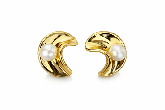 Anti Tarnish, Pearl Wave Earrings