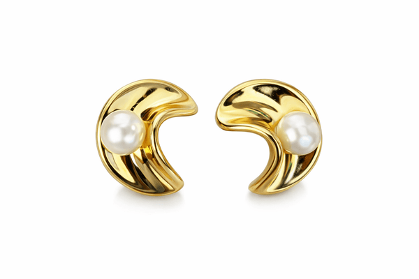 Anti Tarnish, Pearl Wave Earrings