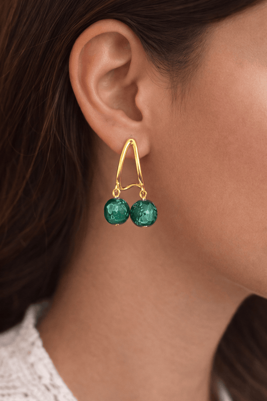 Gold plated Green Bead Hanging Earrings