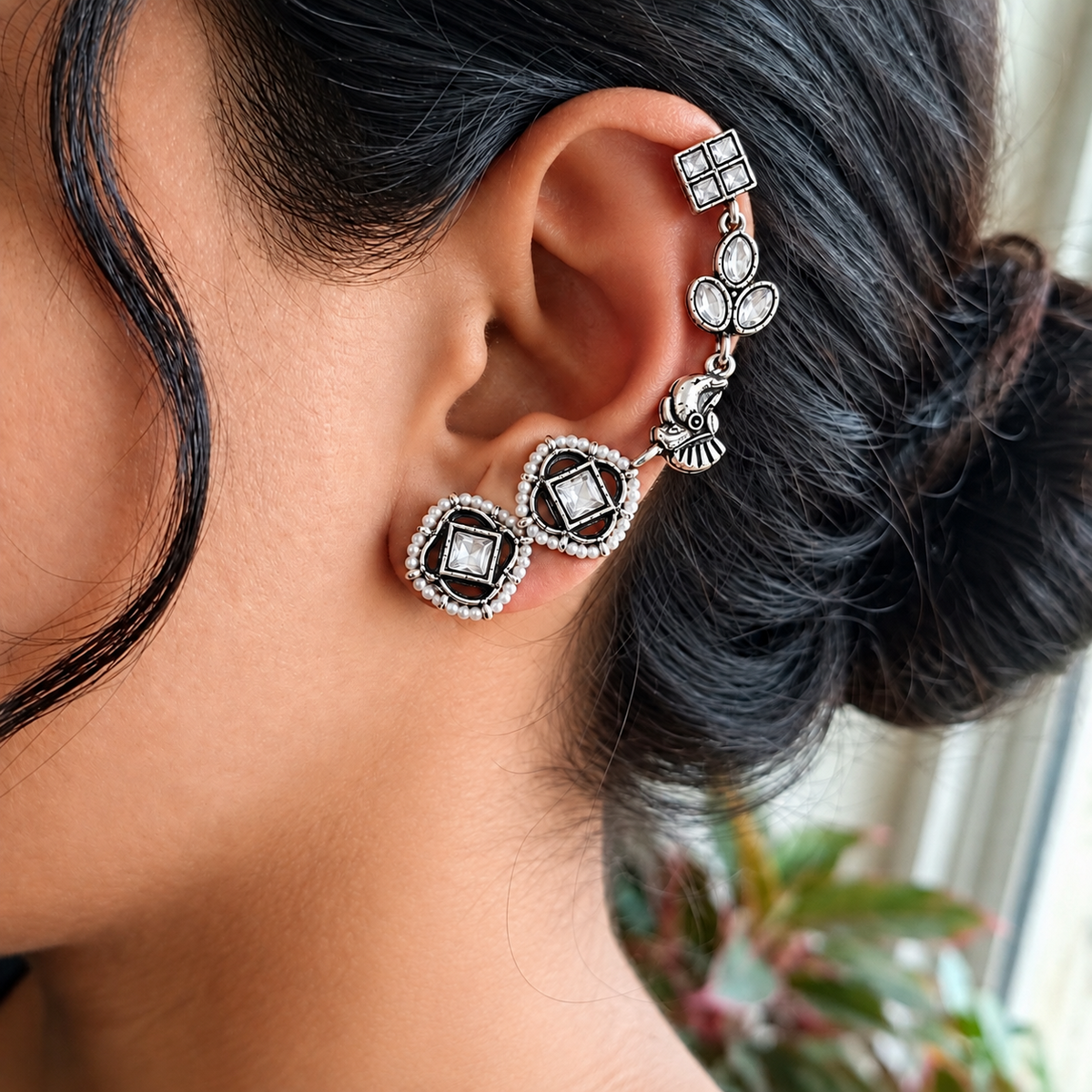 Pearl Peacock Crystal Ear Cuff
