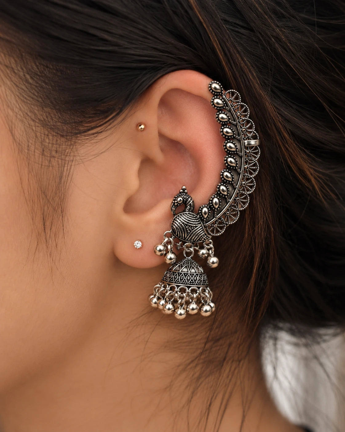 Traditional Navratri Oxidised Silver Ear Cuff