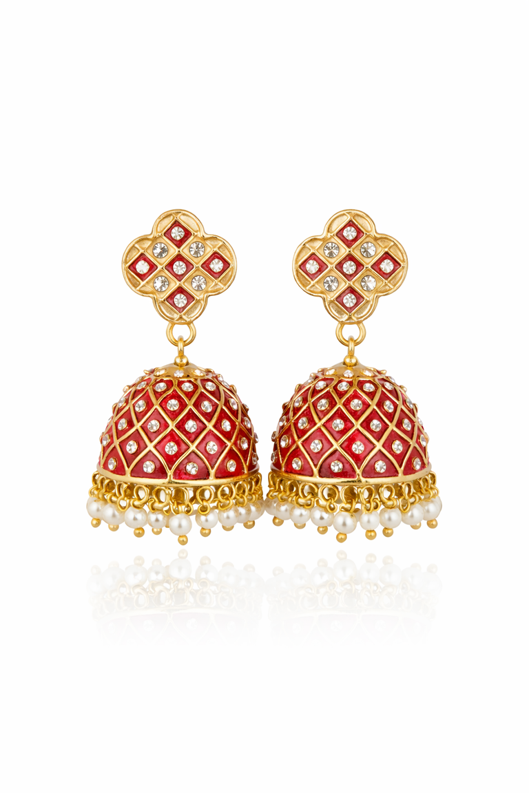 Gold plated Red Meenakari Jhumka