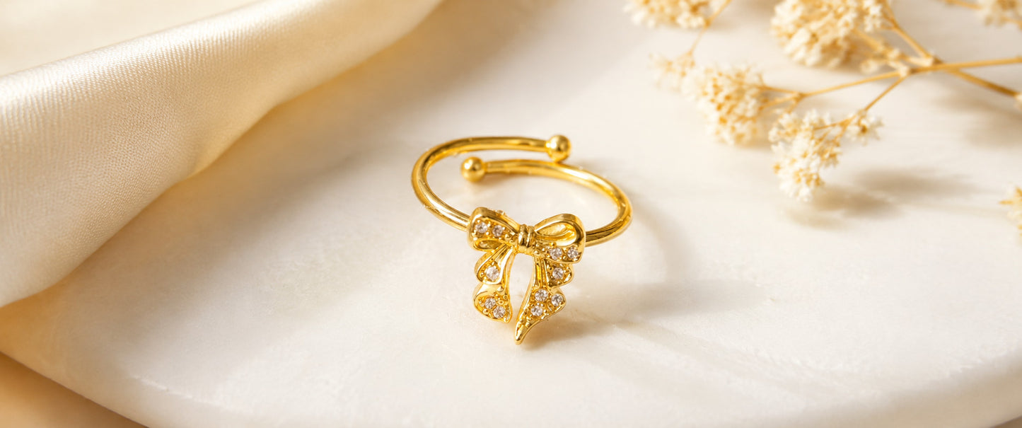 Korean Bow Ring for Women | Adjustable | Anti Tarnish