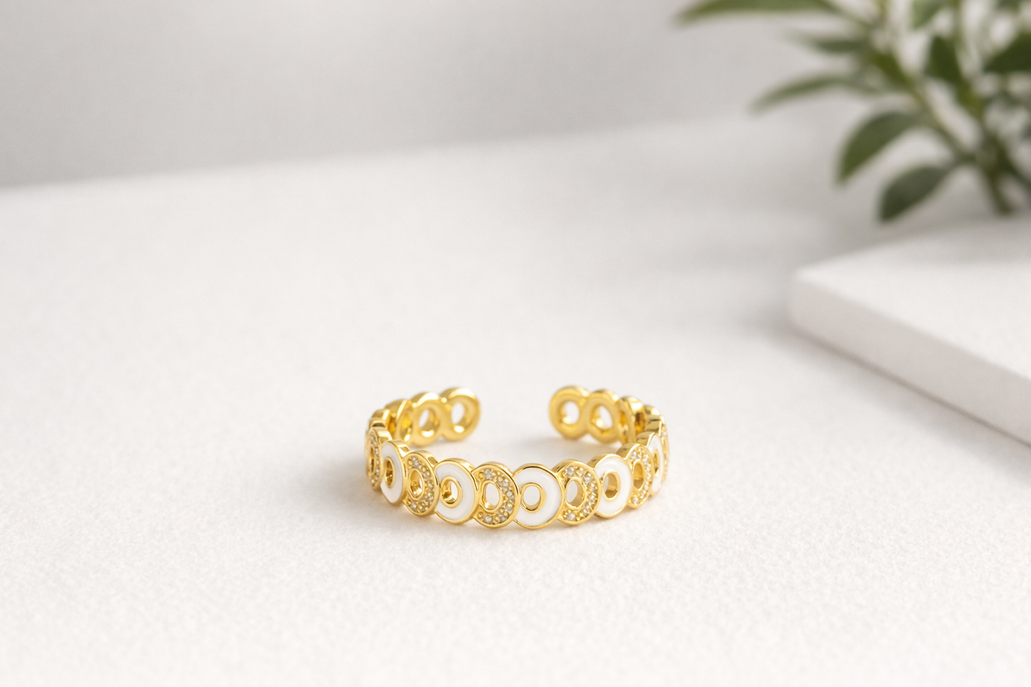 Adjustable Gold White Ring