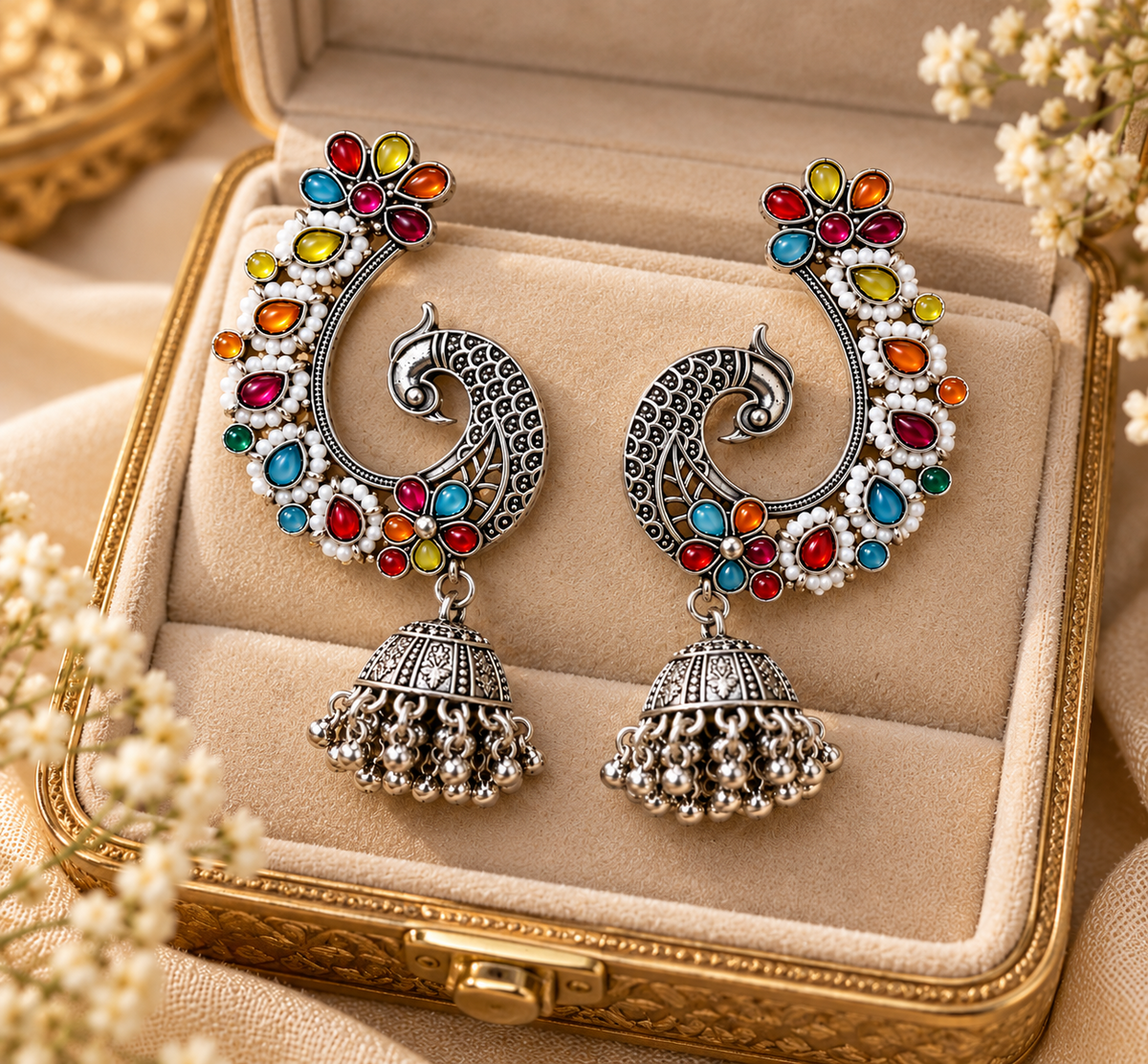 Multicolor Garba Morni Ear Cuff