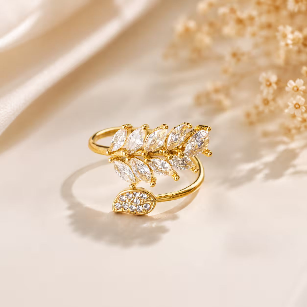 Floral Zircon Wrap Ring | Adjustable | Anti Tarnish