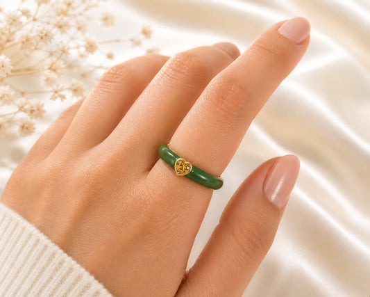 Forest Green Enamel Heart Adjustable Ring