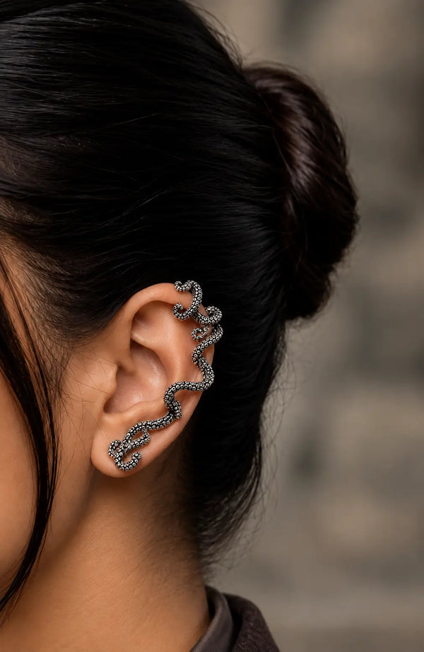 Designer Oxidised Silver Ear Cuff for Women