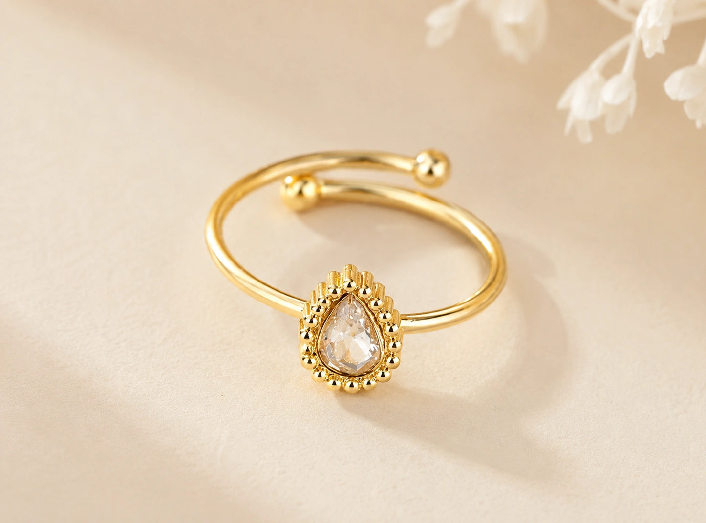 Teardrop Anti-Tarnish Adjustable Ring