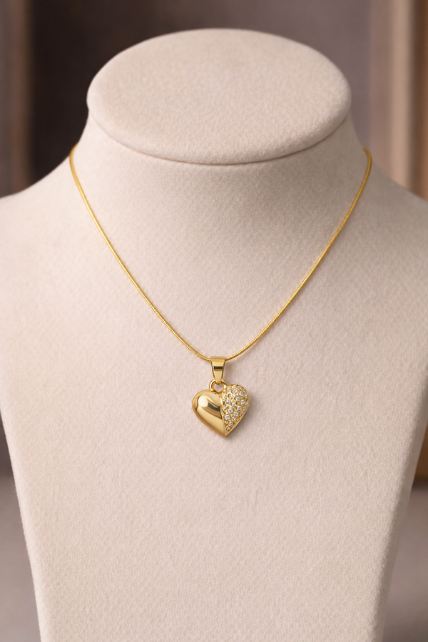 Half Crystal Heart Pendant, Anti Tarnish