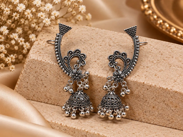Garba Special Oxidised Silver Ear Cuff