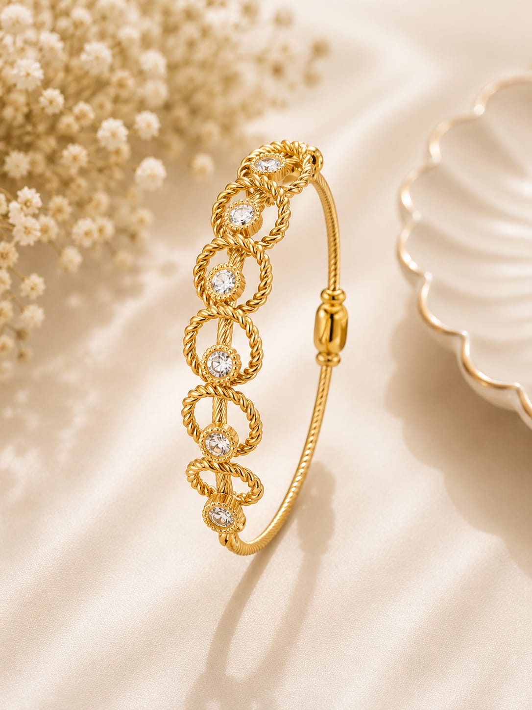 CZ Link Gold Kada Bracelet