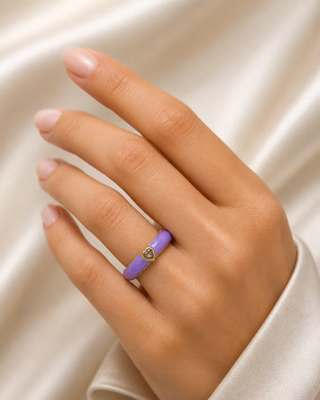 Anti-Tarnish Purple Heart Enamel Adjustable Finger Ring
