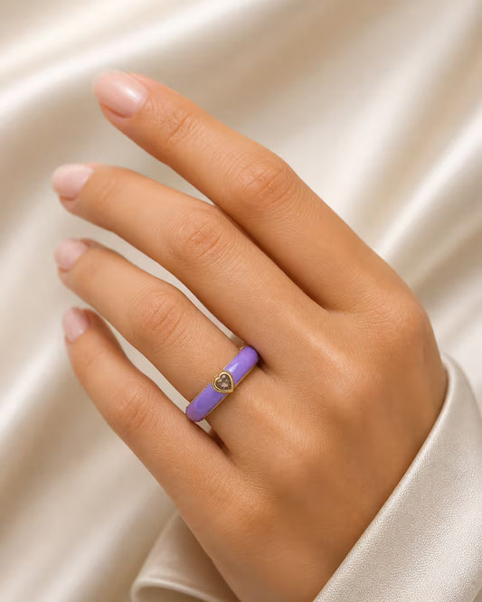 Anti-Tarnish Purple Heart Enamel Adjustable Finger Ring
