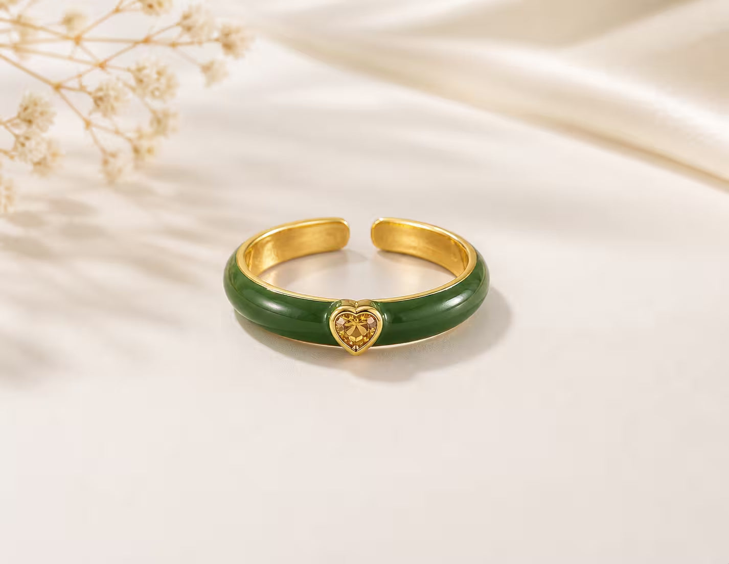 Forest Green Enamel Heart Adjustable Ring