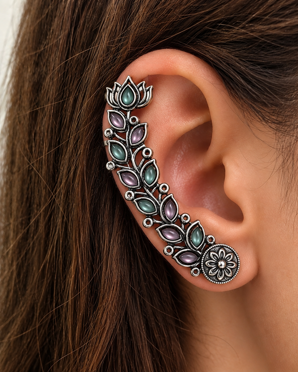 Lotus Bloom Oxidised Ear Cuff