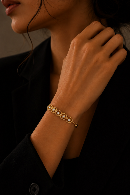 CZ Link Gold Kada Bracelet