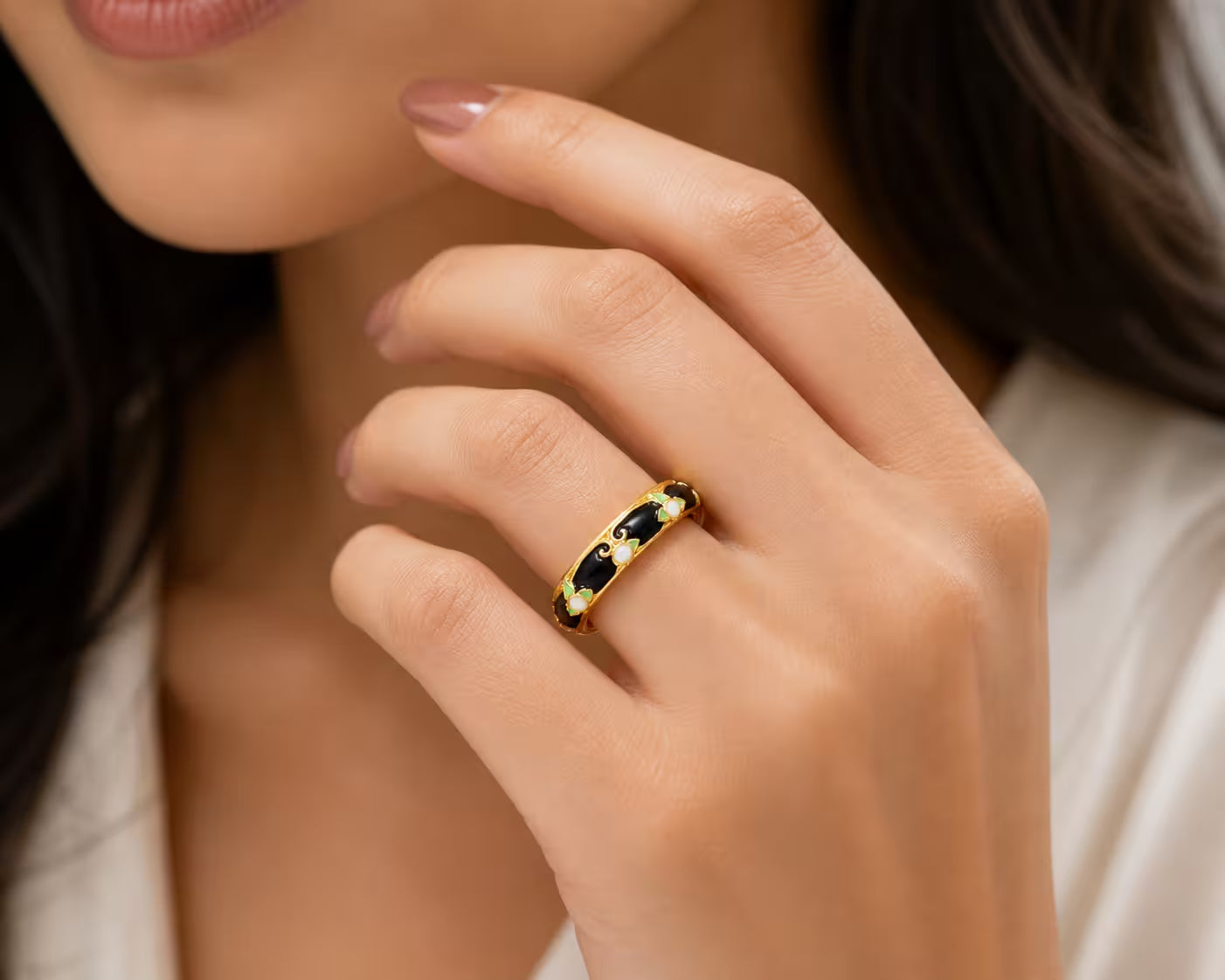 Adjustable Black Meenakari Ring
