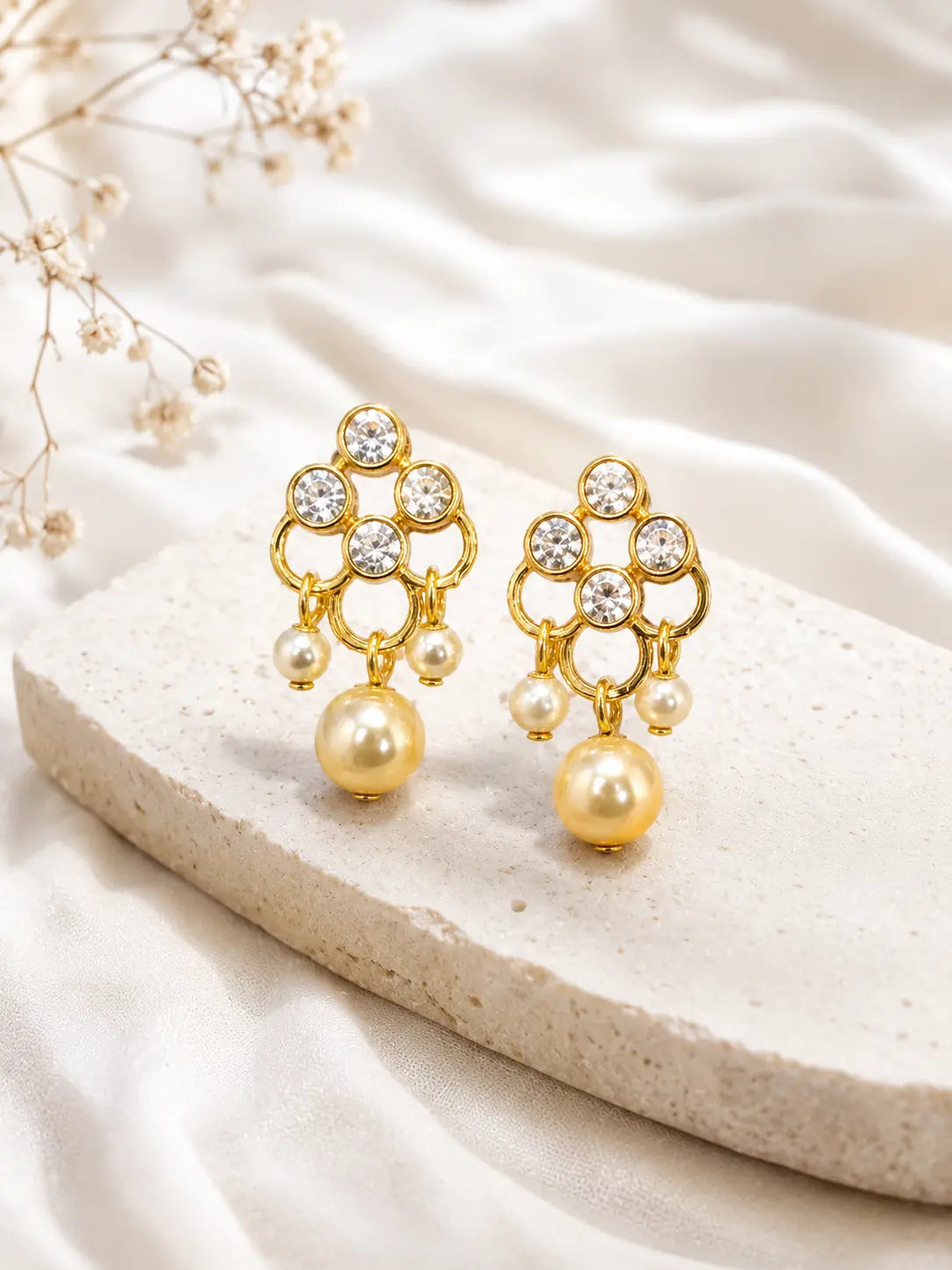 Gold Floral Pearl Drop Earring