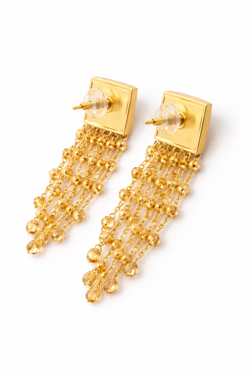 Gold Floral Tassel Jhumka Earrings