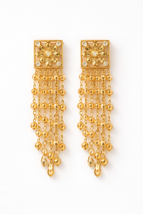 Gold Floral Tassel Jhumka Earrings