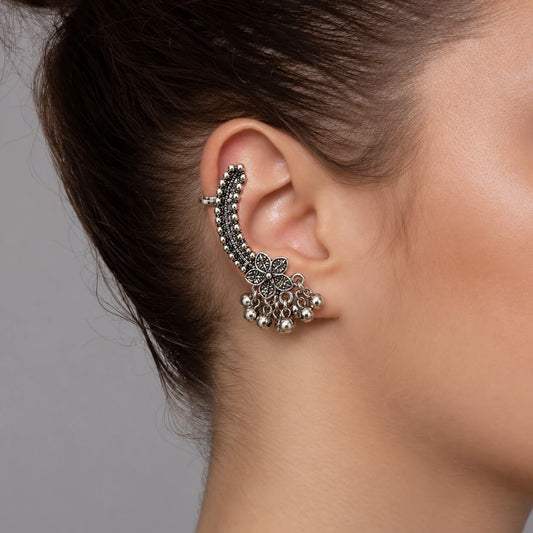 Designer Oxidised Silver Ear Cuff for Women