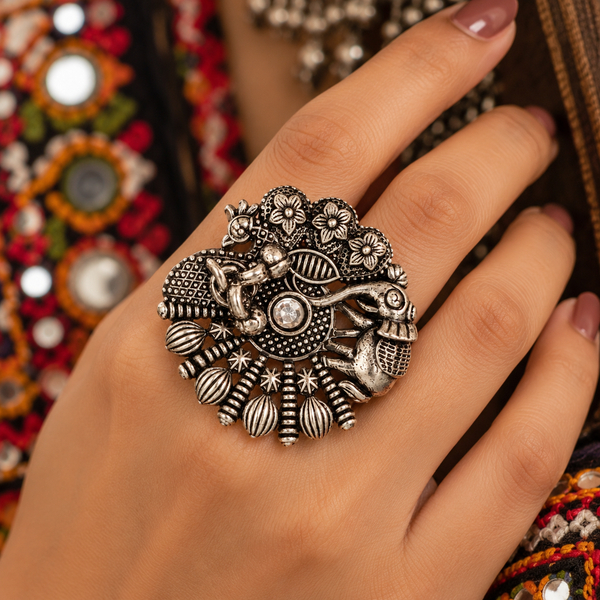 Shahi Mor Oxidised Statement Ring