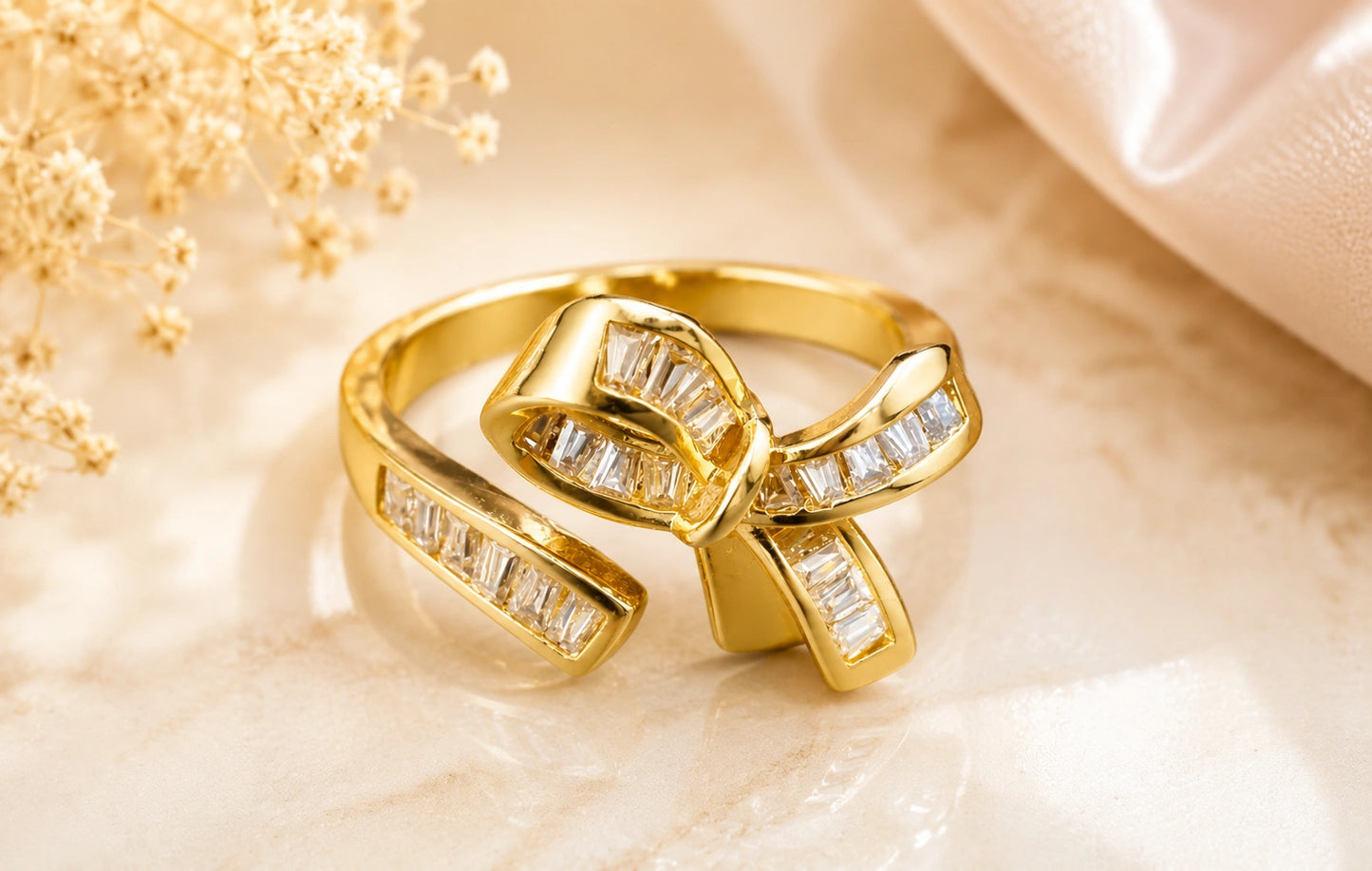 Korean Ribbon Crystal Ring | Adjustable| Anti Tarnish