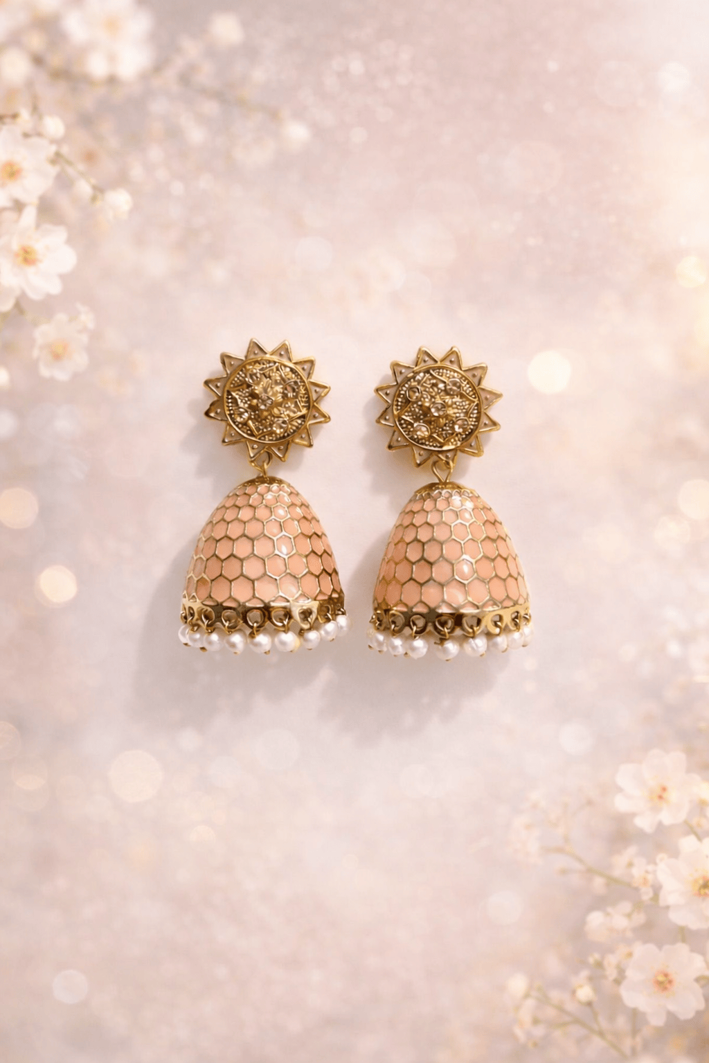 Honey Blush Meenakari Jhumkas