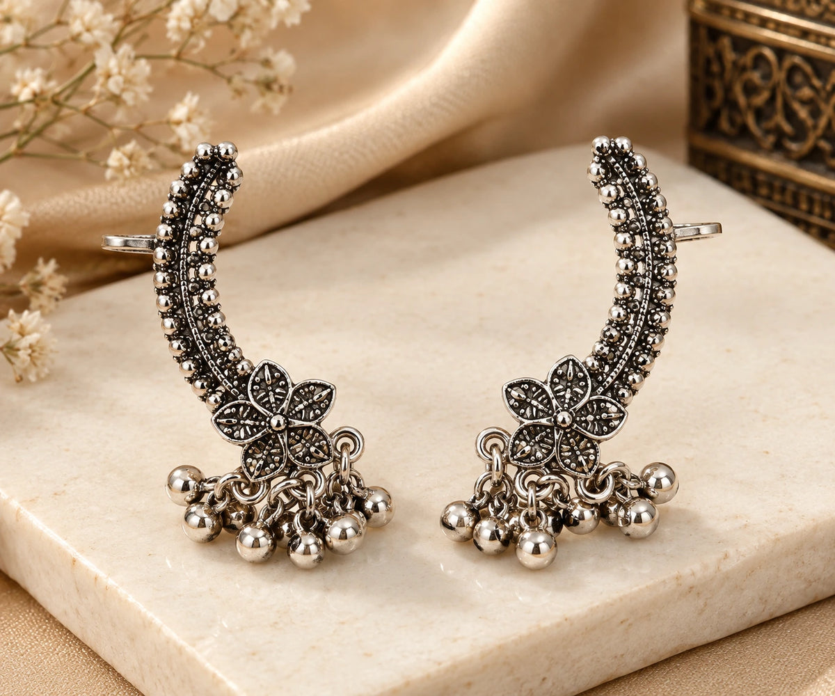 Designer Oxidised Silver Ear Cuff for Women