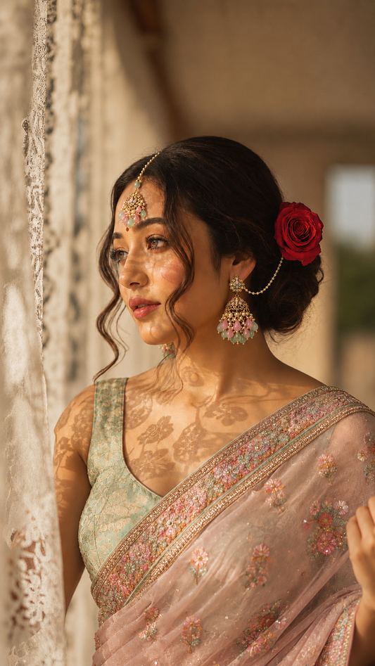 Pastel Jhumka Earrings with Maang Tikka