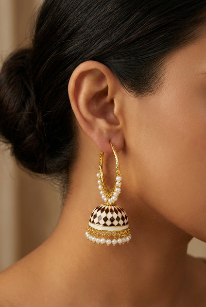 Gold plated Brown Meenakari Jhumka