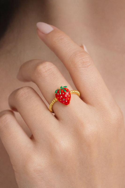 Strawberry Pop Ring, Anti tarnish, Adjustable