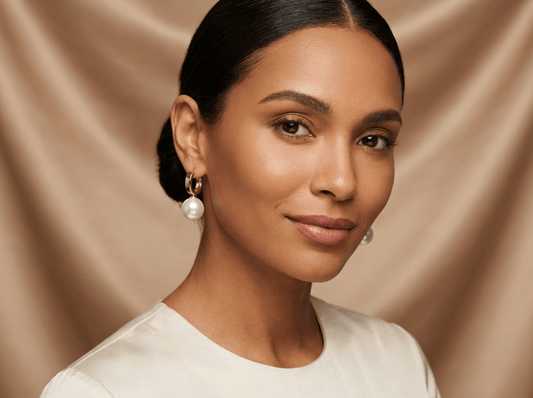 Gold finish Pearl Dangle Hoop Earrings
