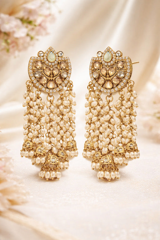 Luxury Pearl Kundan Chandelier Earrings