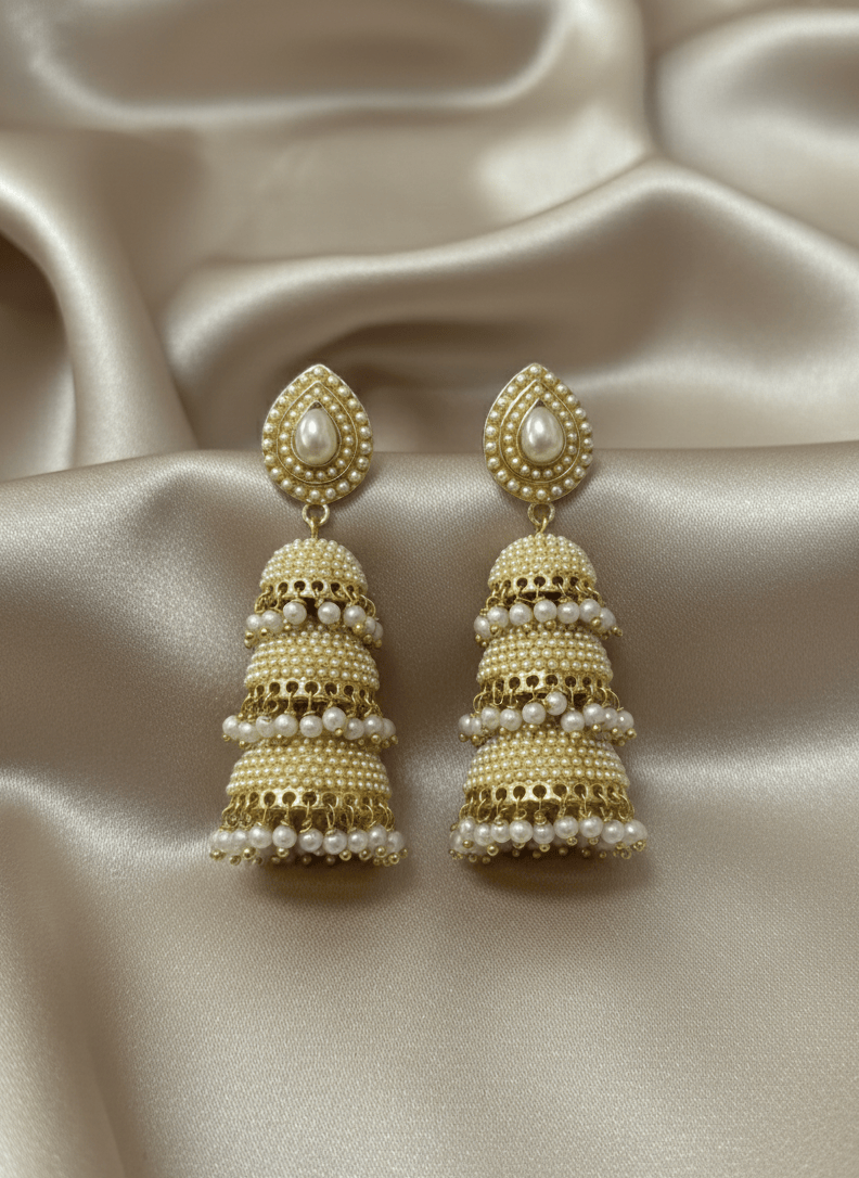 Double layered Pearl Tear Jhumka