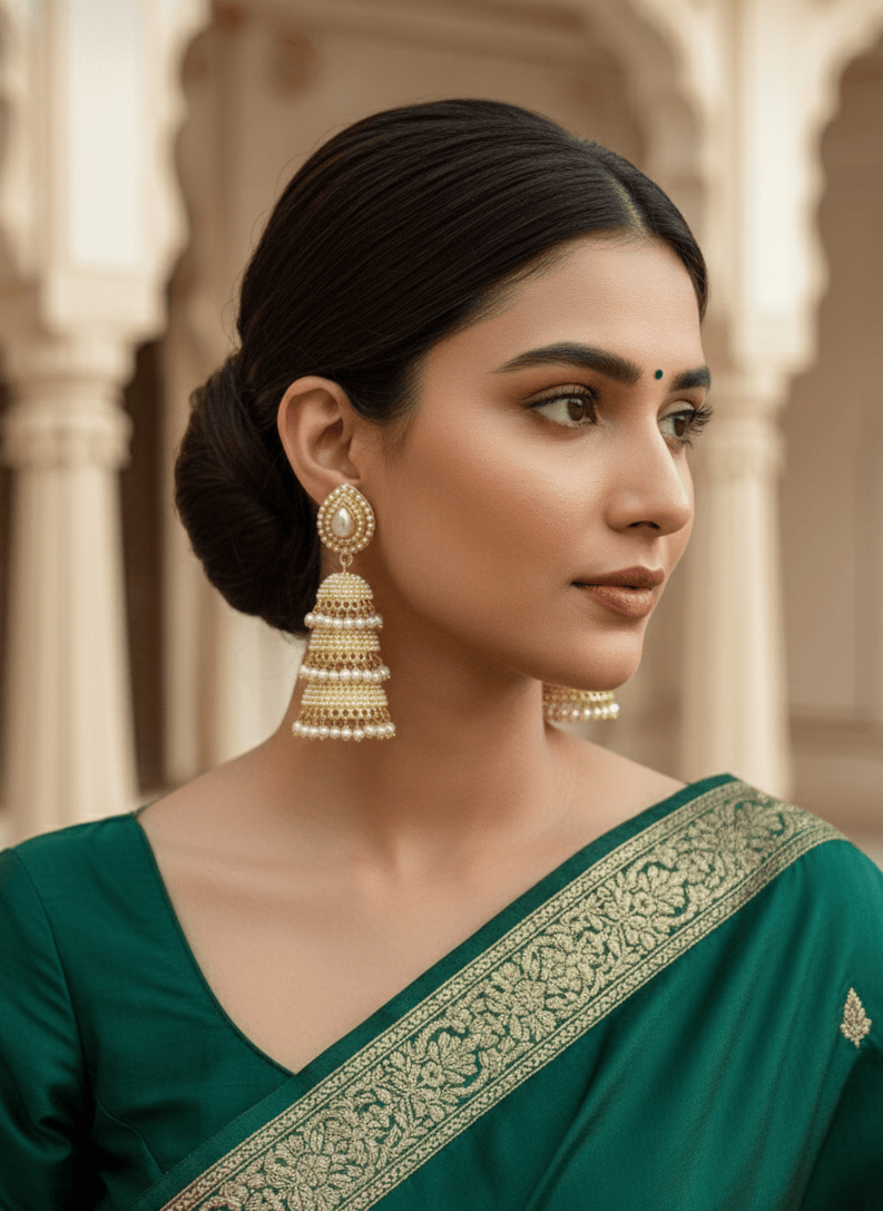 Double layered Pearl Tear Jhumka