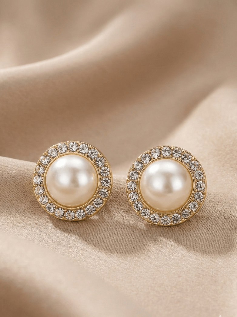 Gold-Tone Pearl Halo Earrings