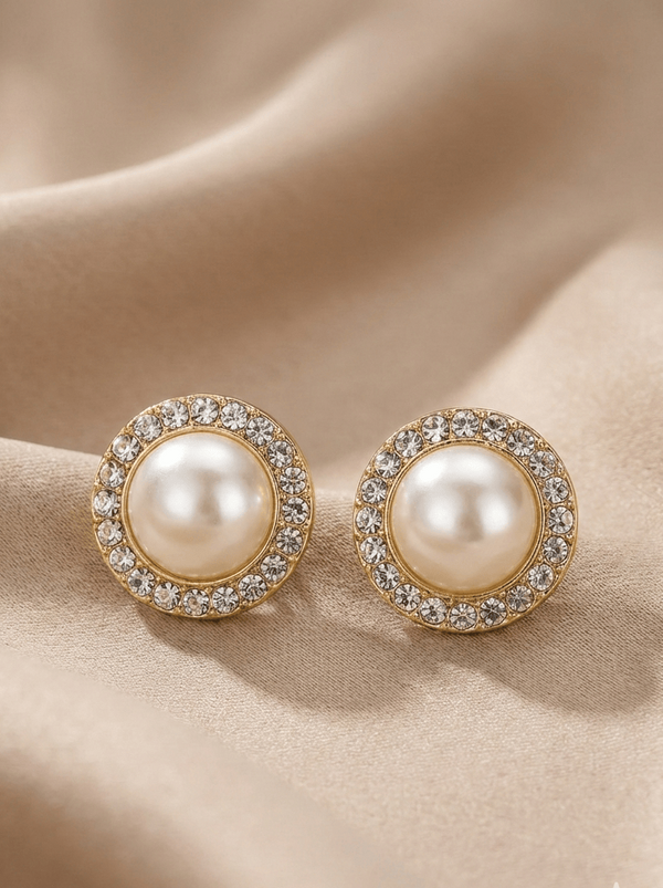Gold-Tone Pearl Halo Earrings