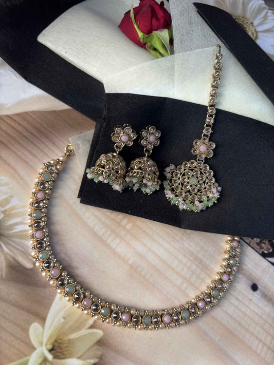 Reverse AD Stone Necklace - Pink