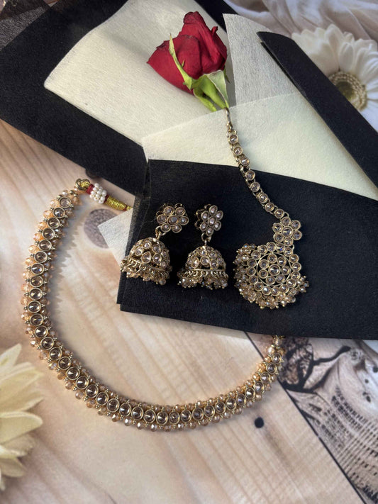 Reverse AD Stone Necklace (Light Brown)