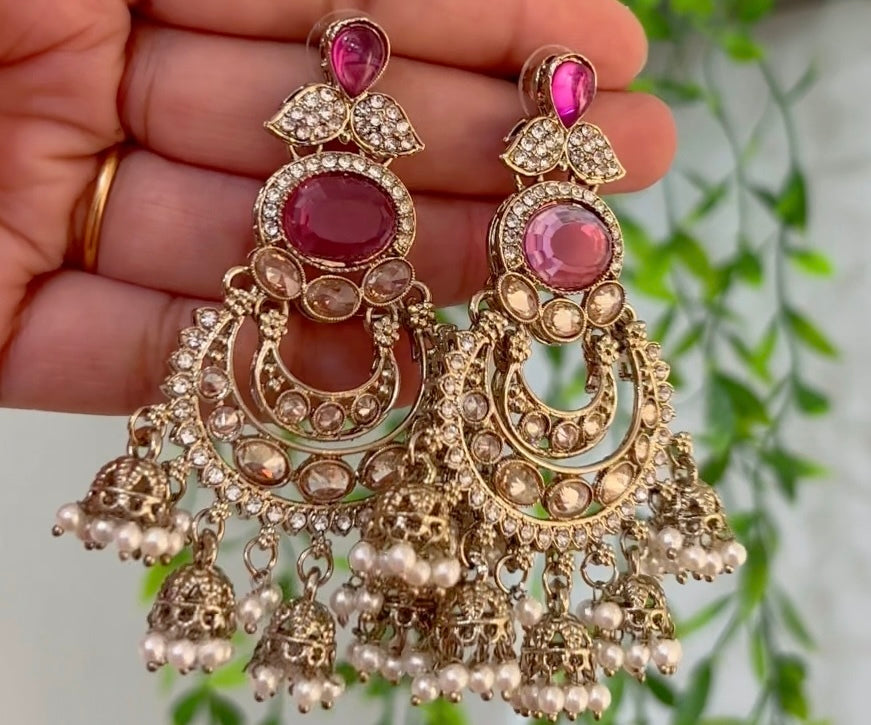 Reverse AD Pink Heritage Earring with Jhumki