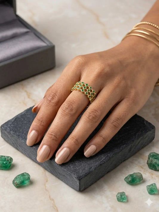 Anti Tarnish, Adjustable Green Stone Ring