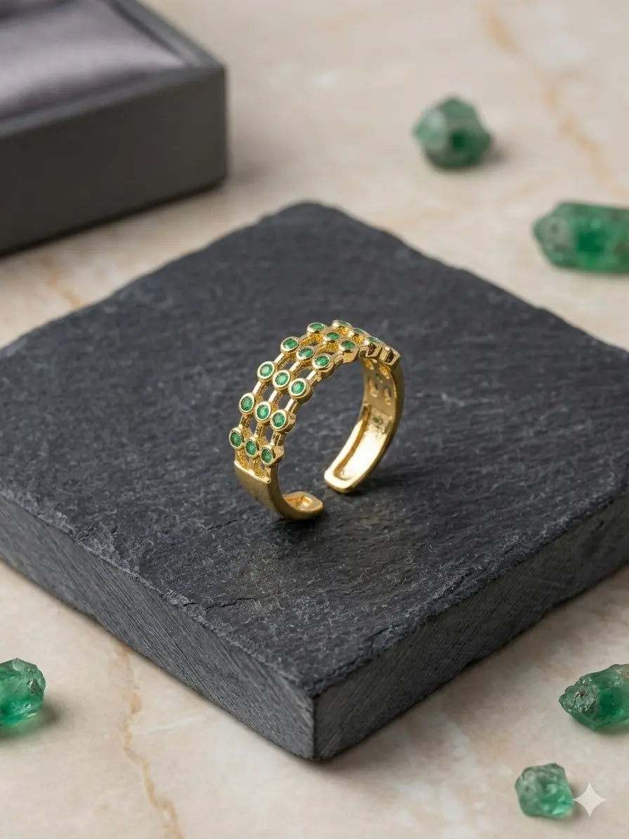 Anti Tarnish, Adjustable Green Stone Ring